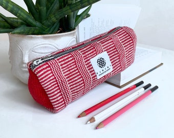 Red and White Pencil Case Boho Textile Roomy Large Capacity Pencil Gift Back to School Stationary Give Free Education Charity Made in Nepal