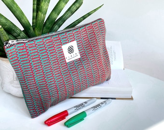 Green and Red Makeup bag Gift for BFF Organizer Make Up Pouch For Index Cards Beach  Accessory Small Carry Bag for a Friend Eco Living