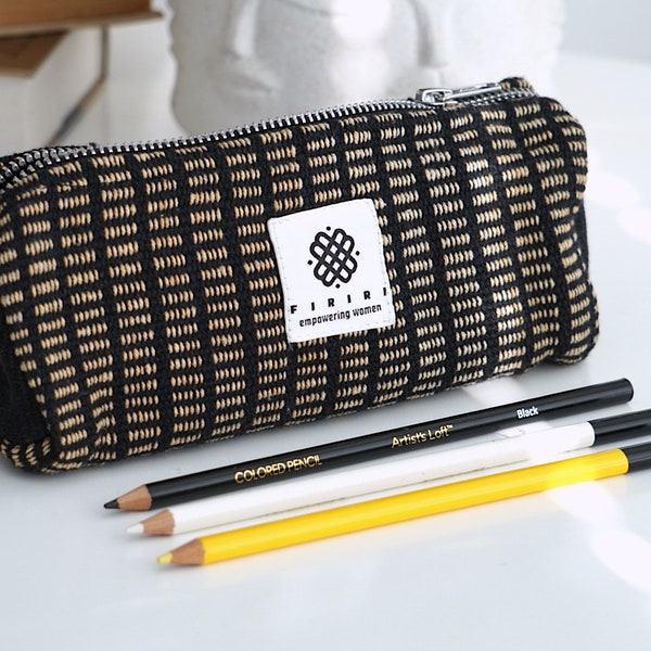 Black Pencil Case Eco Roomy Pen Holder Large Capacity Pencil Case Gift Back to School Stationary Empower Women Charity Made in Nepal Donate