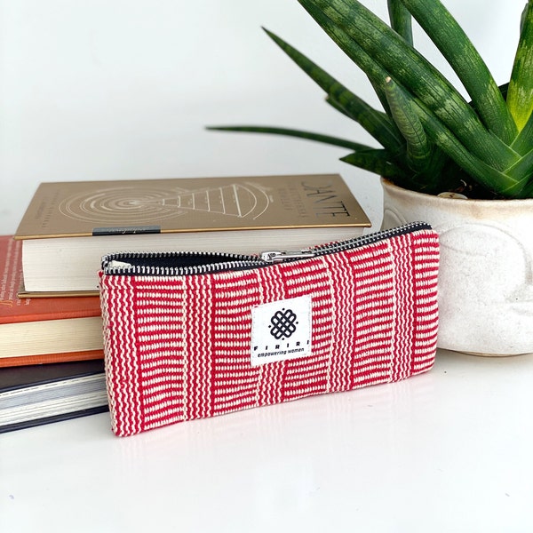 Sleek Red Pencil Case Hand Made Small Organizer Pen Holder Back to School Gift for Teacher Make up Cool Stationary Empower Women in Nepal