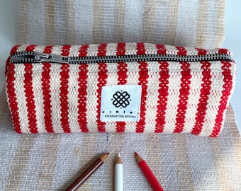 Red Stripe Pencil Case Boho Textile Eco Roomy Large Capacity Pencil Case Gift Back to School Stationary Christmas gifts Stocking Stuffer