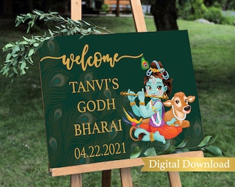 Godh Bharai sign Godh bharai welcome sign Indian baby shower sign baby shower sign Baby Krishna sign Hindu wedding ceremony sign