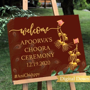 Choora sign welcome Kaleere sign Chunni ceremony printable welcome sign Maiyan and choora sign Indian welcome sign Hindu wedding ceremony image 1