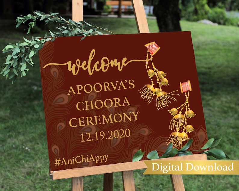 Choora sign welcome Kaleere sign Chunni ceremony printable welcome sign Maiyan and choora sign Indian welcome sign Hindu wedding ceremony image 1