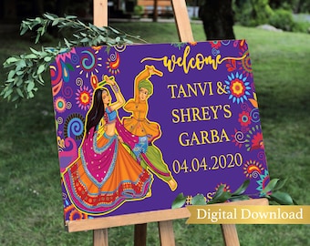 Indian Wedding Garba Night, Welcome sign, Garba Raas sign, Indian wedding sign, Garba night, Garba sign, Garba decor, Sangeet decor