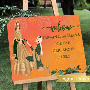 engagement welcome sign, Nikkah ceremony sign, Nikkah ceremony, Indian wedding sign, Islamic wedding sign, Indian wedding decor, Nikkah sign image 1