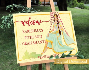 Indian Pithi ceremony, Indian Haldi ceremony, Welcome sign, Haldi sign, Indian wedding sign, haldi decor, Grah Shanti sign, Pithi sign