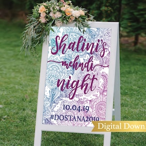 Mehndi Ceremony Welcome sign, teal and purple, henna welcome sign, Mehndi ceremony, Mehndi ceremony sign, Indian wedding sign, Mehndi decor