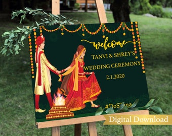 Panneau de bienvenue de mariage indien, panneau de cérémonie de mariage indien, cérémonie de sangeet, panneau de mariage indien, panneau de mariage indien, décoration de mariage indien