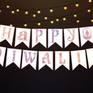 Happy Diwali Colorful Banner, Diwali Decoration, Deepavali, Diwali Banner, Party, Instant Download, Print Your Own, DIY Decoration