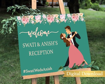 Wedding Reception Welcome sign, Reception welcome sign, Reception ceremony, Reception ceremony sign, Indian wedding sign, Reception decor