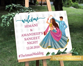 Indian Wedding Sangeet Night, Welcome sign, Sangeet sign, Indian wedding sign, Reception sign, Garba sign, Garba decor, Sangeet decor