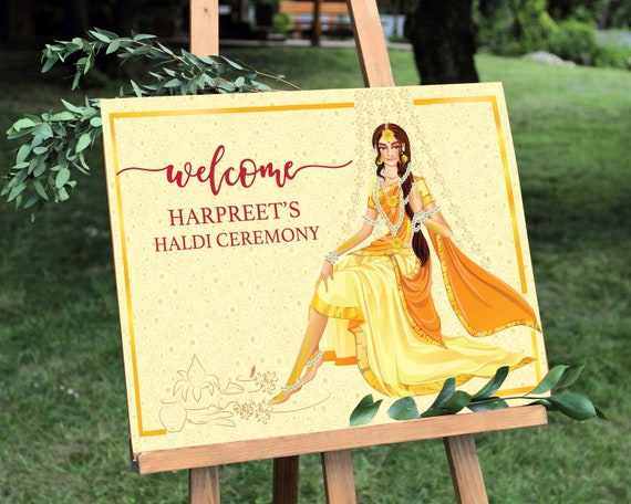 Indian Haldi Ceremony Welcome Sign Haldi Sign Indian Etsy