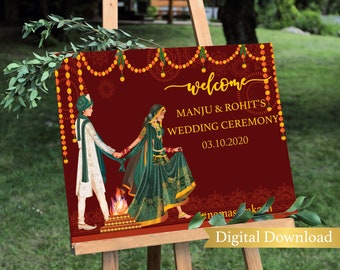 Signe de bienvenue indien de mariage, signe indien de cérémonie de mariage, cérémonie de sangeet, signe indien de mariage, signe indien de mariage, décor indien de mariage