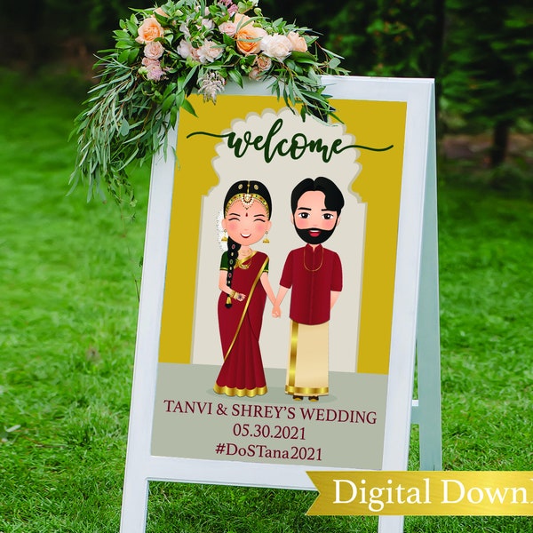 Tamil wedding welcome sign Telegu wedding sign Tamil wedding Indian wedding Keralite hindu marriage sign printable South Indian welcome sign