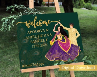 Indian Wedding Sangeet Night, Welcome sign, Sangeet sign, Indian wedding sign, Reception sign, Garba sign, Garba decor, Sangeet decor