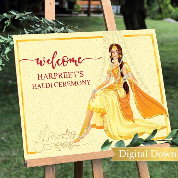 Indian Haldi ceremony, Welcome sign, Haldi sign, Indian wedding sign, haldi decor