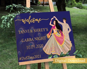 Indian Wedding Sangeet Night, Welcome sign, Sangeet sign, Indian wedding sign, Garba night sign, Garba sign, Garba decor, Sangeet decor