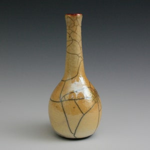 Handmade Raku Pottery Vase: Golden Crackle Art