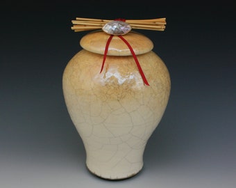 Raku Pottery Vase "Red Thread Vessel"- Exquisite Raku Vessel with Lovely Meaning, May be used as an Urn to Embrace a deceased Loved One