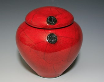 Raku Pottery "Crimson Goddess", An Absolutely Fabulous Vessel with a Stunning Red Crackle Raku Glaze, An exceptional Gift for You or Another