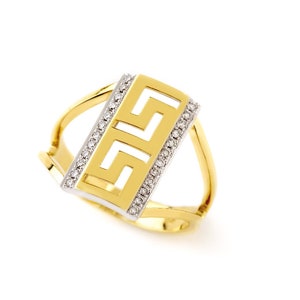 Carina diamond 18K ring with Greek key