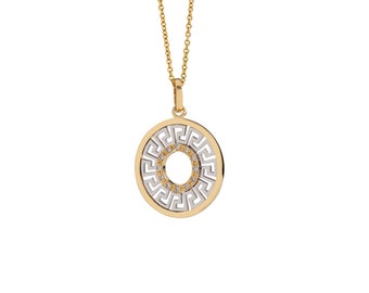 Aphaia 18K diamond pendant with Greek key motif
