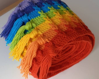 Crocheted scarf in Rainbow colours