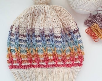 Crochet Rainbow Beanie Slouchy Hat