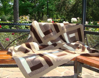 Coperta da cabina in maglia nei colori marrone e beige