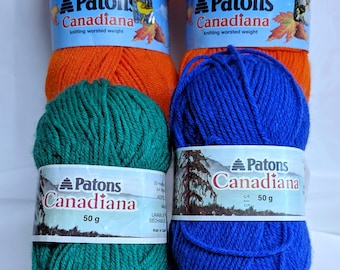 5 Skein Bundle of Patons Canadiana Yarn Bright Orange Yarn Emerald Green Royal Blue Golden Yellow Yarn Worsted Acrylic Knitting Yarn