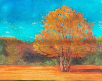 Joyeux automne - Dessin pastel ORIGINAL, Peinture d’automne, peinture de paysage, art mural original, art de la nature