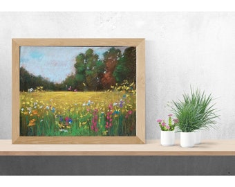 Wildflower Meadow - ORIGINAL pastel drawing, Meadow  Painting, landscape painting, original wall art