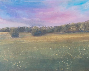 Sonnenschein Felder - Original Pastell Malerei, Pastell Zeichnung, Landschaft