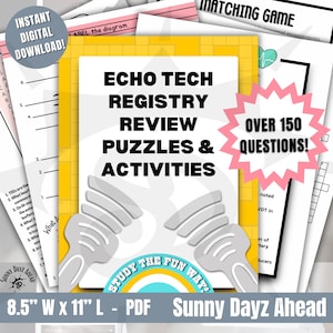 "Erwachsener ""Echo Tech Register Test"" Lernführer, Cardiac Sonographer Aktivitätsblätter, Sonographie Lehrmittel für Studenten, Ultraschall PDF Puzzles."