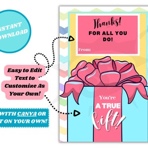 Teacher Appreciation Gift, Teacher Gifts, Teacher Gift Card Holder & Thank You Gift Tags, Teacher Appreciation Printable