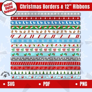 Clipart bordo natalizio, clip art per cartoline natalizie, pacchetto SVG Winter Craft, download istantaneo PNG di carta intestata