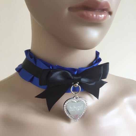 Blue Choker Pleated Pet Play Collar with Personalised Tag Etsy
