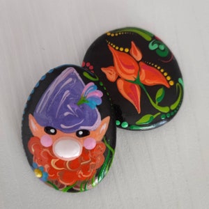 Elf and a flower on a Stone, little dwarfy creature, Earth protectors, Gift, collectible, Decoration rocks, Dotilism by Create and Cherish