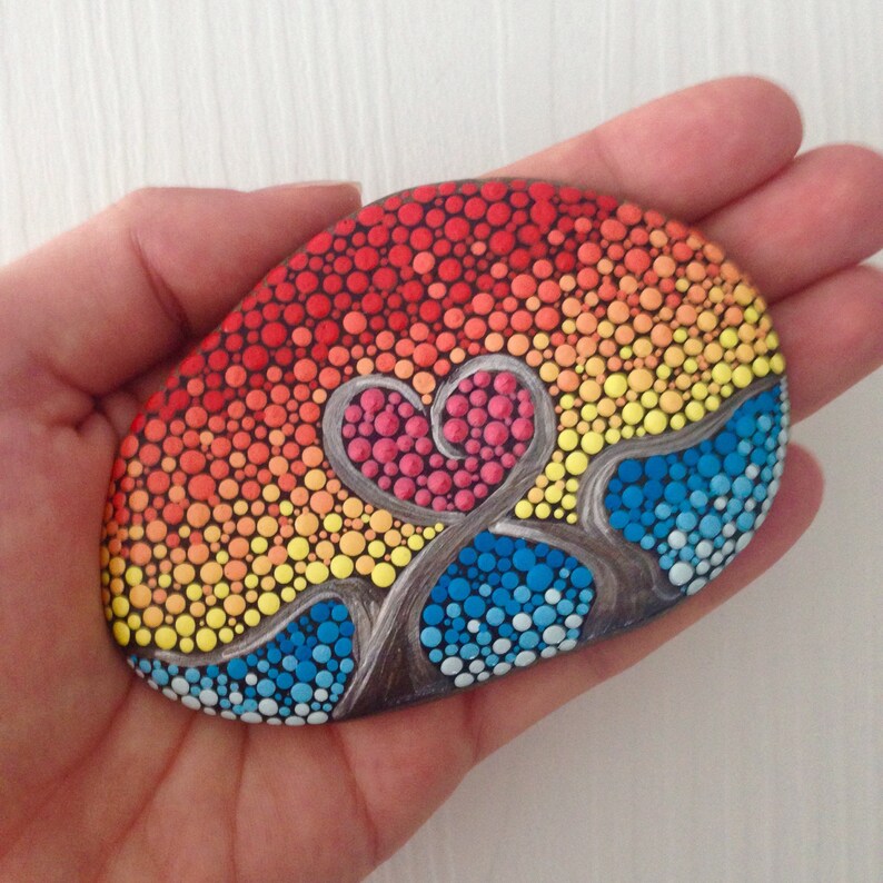 Tree of Life Dot Art Painted stone painted rock Fairy garden Etsy