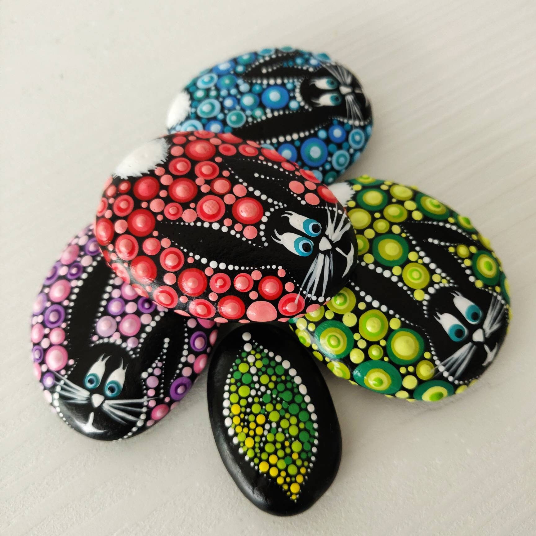Set of 3 Colorful Mini Easter Bunny Rocks | Hand-painted Decorations ...