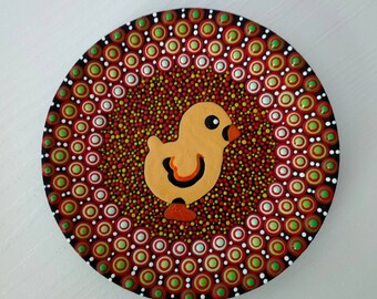 Colorful handpainted wooden bowl, house table decoration bowl, Dotart Dotilism Pointilism, Easter decor