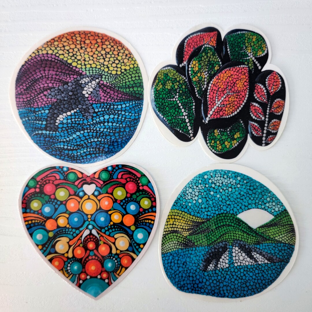 Set of Four (4) Art Stickers on Glossy Paper, Cca 3,5