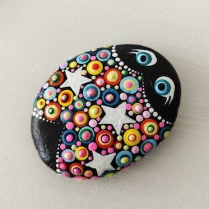 Candy star Ladybug on a Stone, dotart painted Ladybug, painted Lady beetle, Painted rocks, garden rocks, house decoration rocks, dotilism