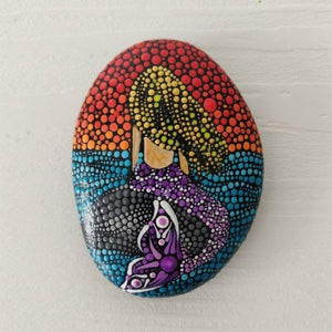 Dot Art Mermaid Stone purple - hand painted whimsical Fairy Garden Decor, Unique Beachstone Gift for Children & Mermaid Lovers