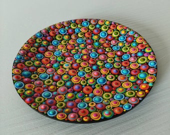 Colorful handpainted wooden bowl, house table decoration bowl, Dotart Dotilism Pointilism