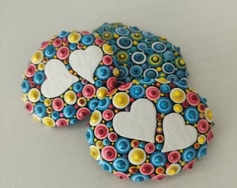 Set of 3 Polka dot Painted heart stone, love gift, Fairy Garden Gift  Decoration Painted rock Beachstone, Christmas or Valentines gift