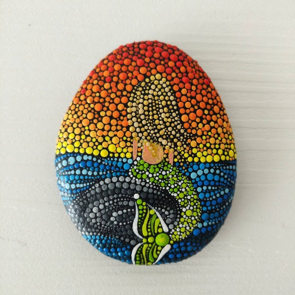 Dot Art Mermaid Painted Stone Fairy Garden Gift  Decoration Painted rock Beachstone, children mermaid