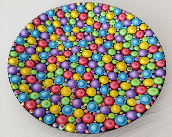 Colorful handpainted wooden bowl, house table decoration bowl, Dotart Dotilism Pointilism