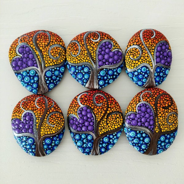 Tree of Life Dot Art Painted stone painted rock Fairy garden marker decoration stone art dotilism